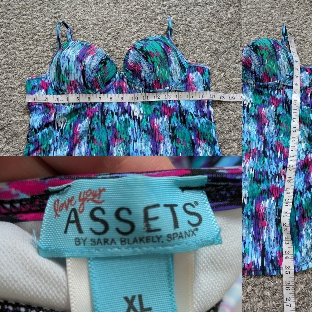Assets By Spanx Blue Green Purple V Neck Bikini Tankini Swim Top XL - Picture 9 of 9